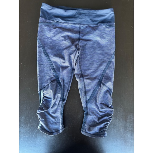 Lululemon Pants - Lululemon Run Turbo Crop Leggings Blue Stripe Size 6 Reflective Mesh Pocket